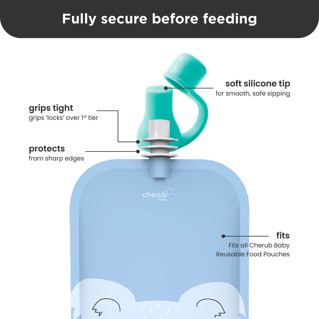 Cherub Baby SILICONE FOOD POUCH SOFT SPOUTS 2PK - AQUA/MINT