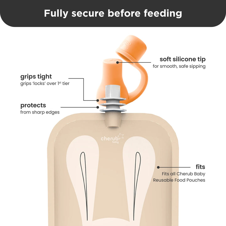 Cherub Baby SILICONE FOOD POUCH SOFT SPOUTS 2PK - PEACH/BLUSH