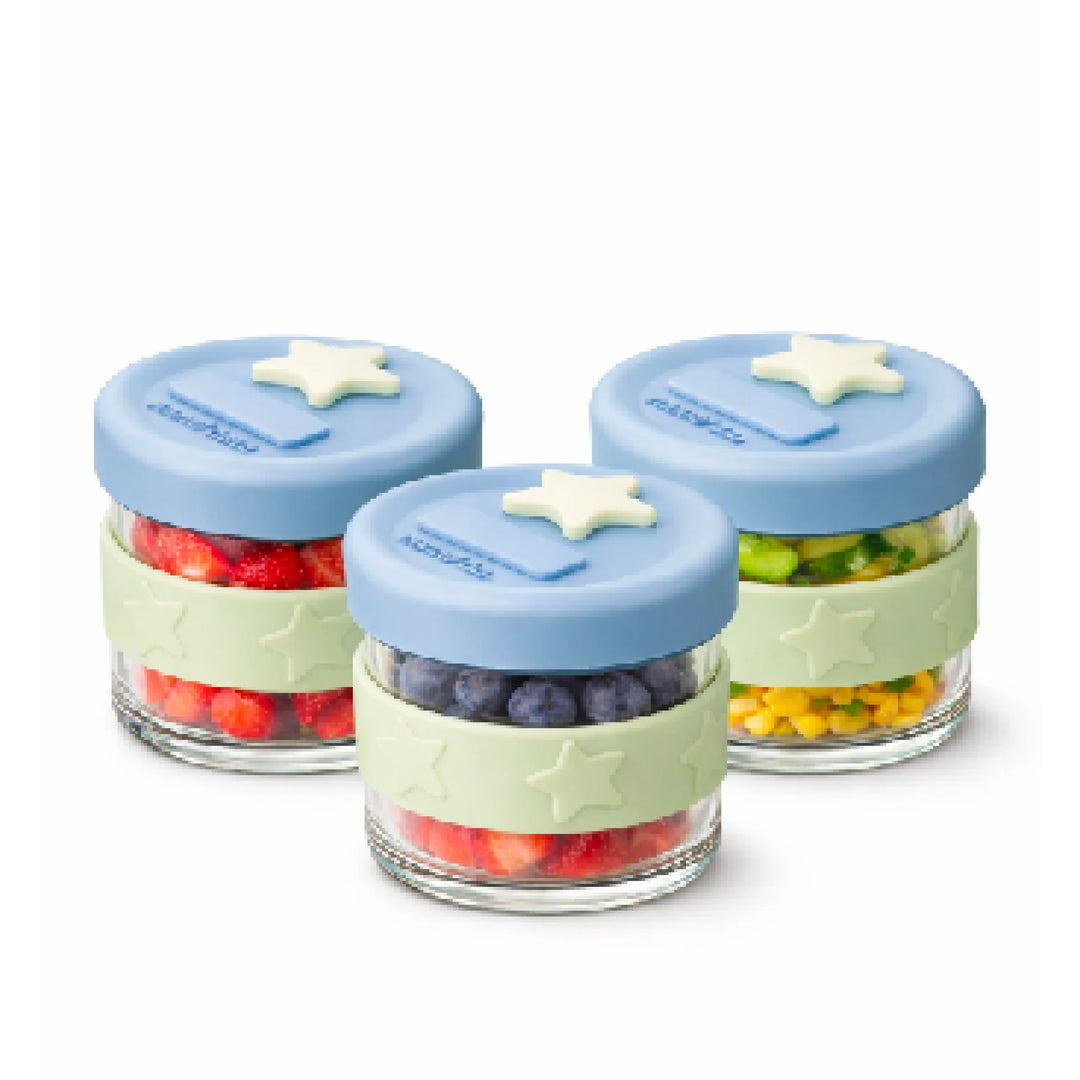 Cherub Baby SILICONE & GLASS BABY FOOD STORAGE 3PK 120ML - CERULEAN/SAGE