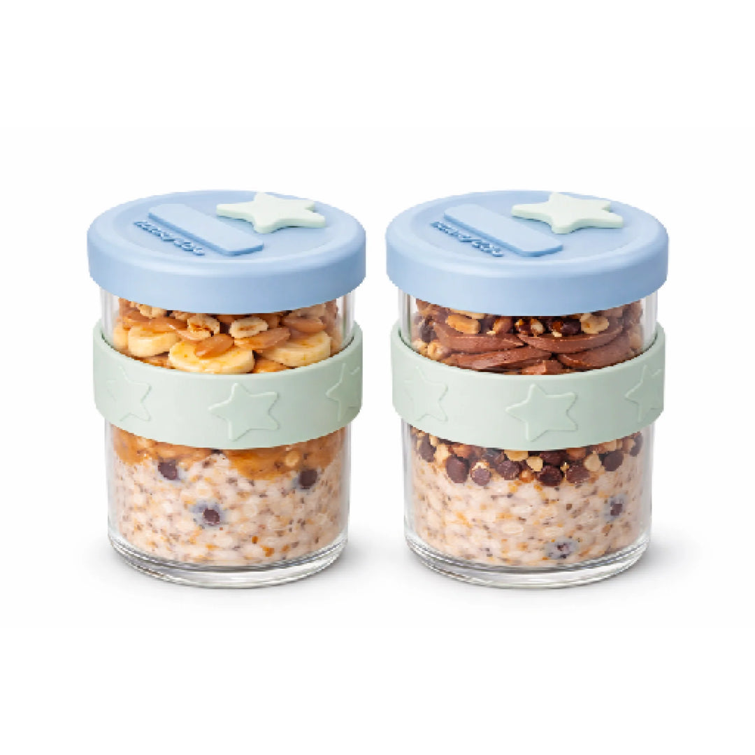 Cherub Baby SILICONE & GLASS BABY FOOD STORAGE 2PK 180ML - CERULEAN/SAGE