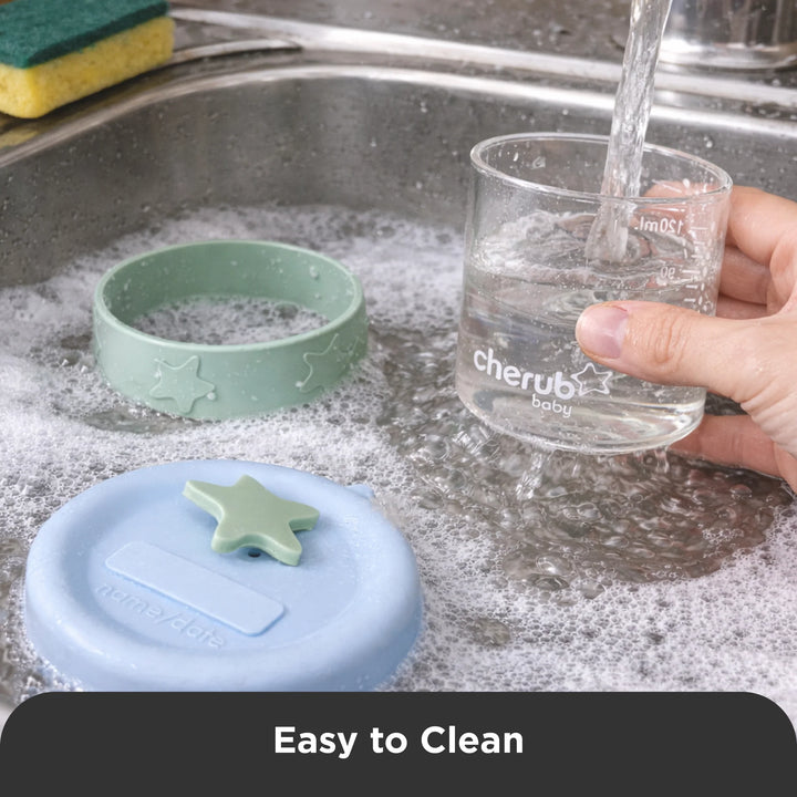 Cherub Baby SILICONE & GLASS BABY FOOD STORAGE 3PK 120ML - CERULEAN/SAGE