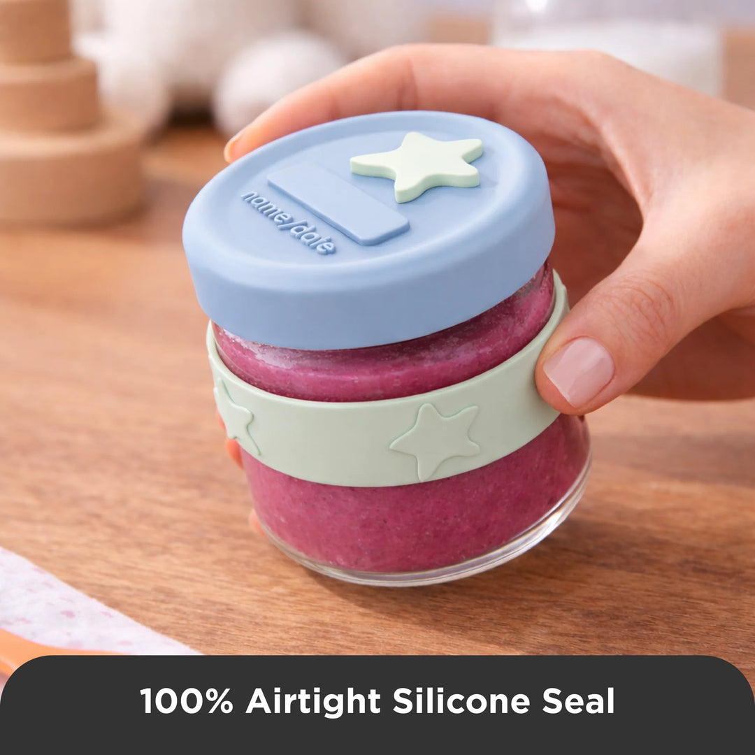 Cherub Baby SILICONE & GLASS BABY FOOD STORAGE 3PK 120ML - CERULEAN/SAGE