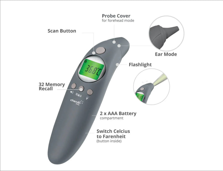 Cherub Baby 4 IN 1 INFRARED DIGITAL EAR AND FOREHEAD THERMOMETER - SLATE