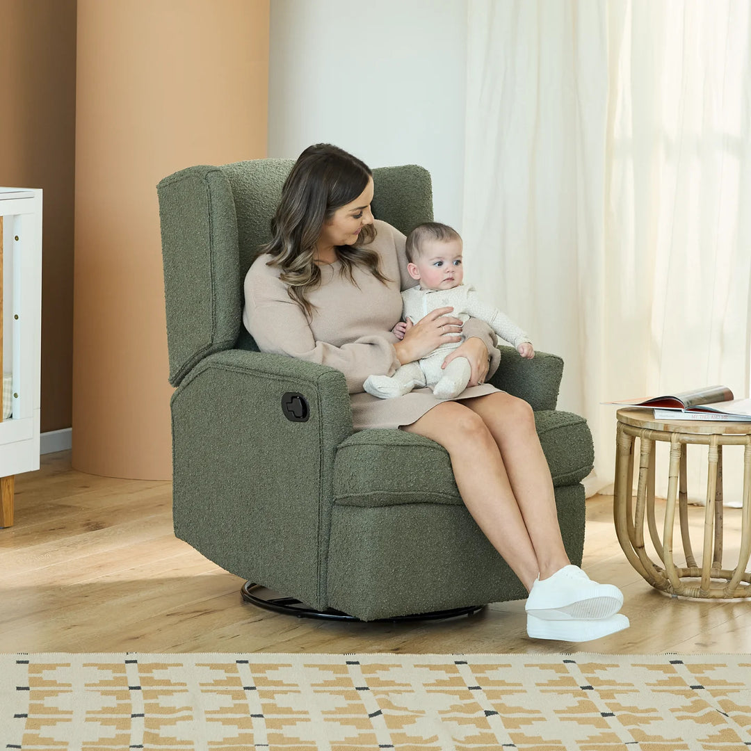 iL Tutto Chelsea Recliner Glider Chair in Olive Bouclé