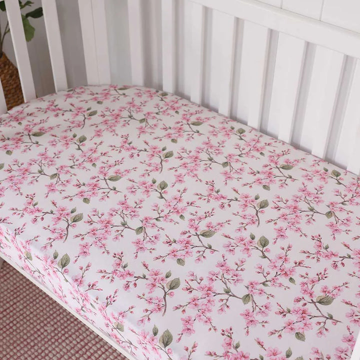 Snuggle Hunny Organic Fitted Cot Sheet - Cherry Blossom