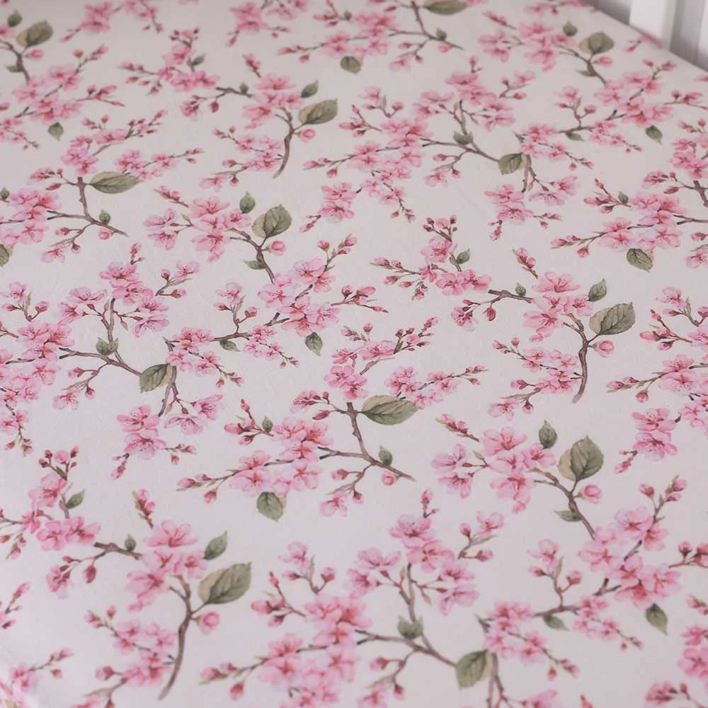Snuggle Hunny Organic Fitted Cot Sheet - Cherry Blossom