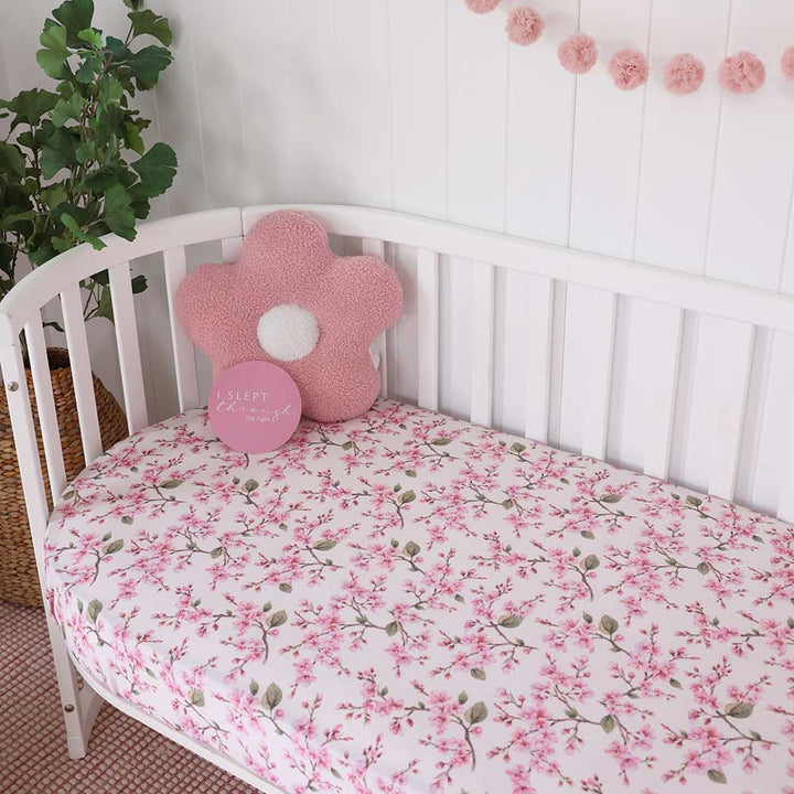 Snuggle Hunny Organic Fitted Cot Sheet - Cherry Blossom
