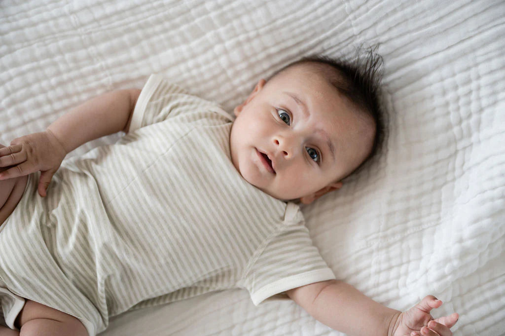 Fibre For Good Organic Cotton Stripe Jersey Bodysuit - Sage/Natural