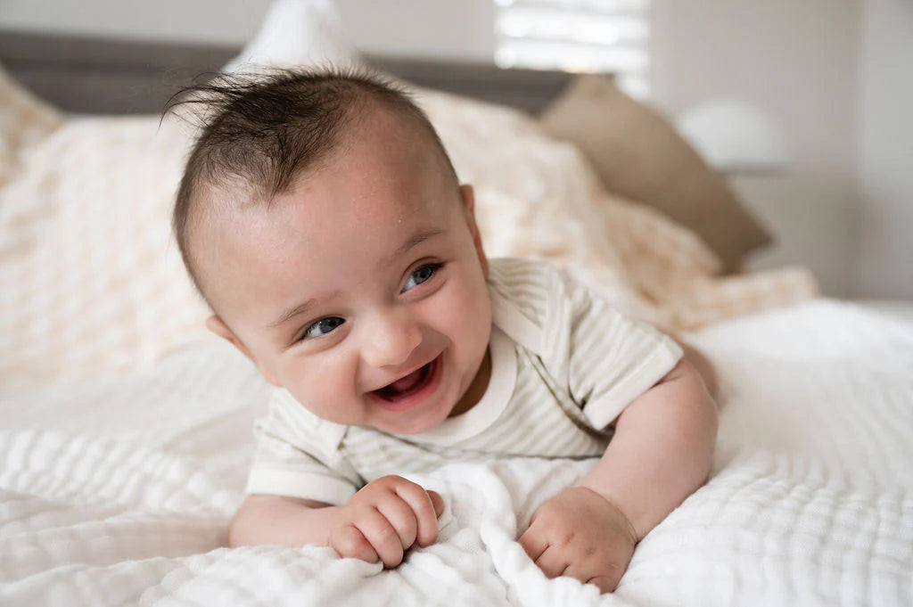 Fibre For Good Organic Cotton Stripe Jersey Bodysuit - Sage/Natural