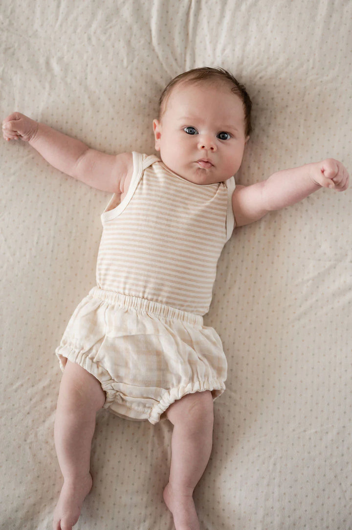 Fibre For Good Organic Cotton Jersey Stripe Sleeveless Bodysuit - Brown/Natural-Stripes