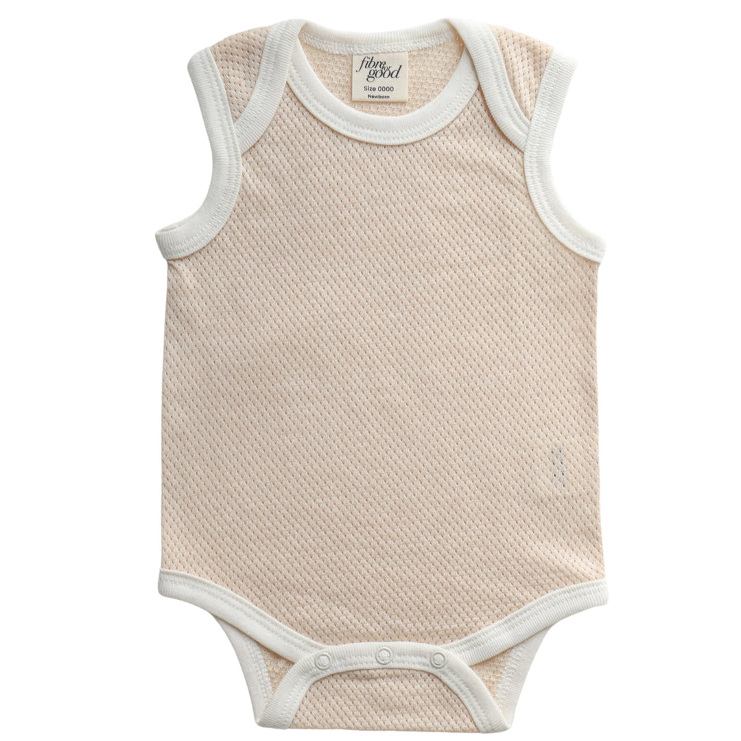 Fibre For Good Organic Cotton Mesh Baby Bodysuit - Brown/Natural