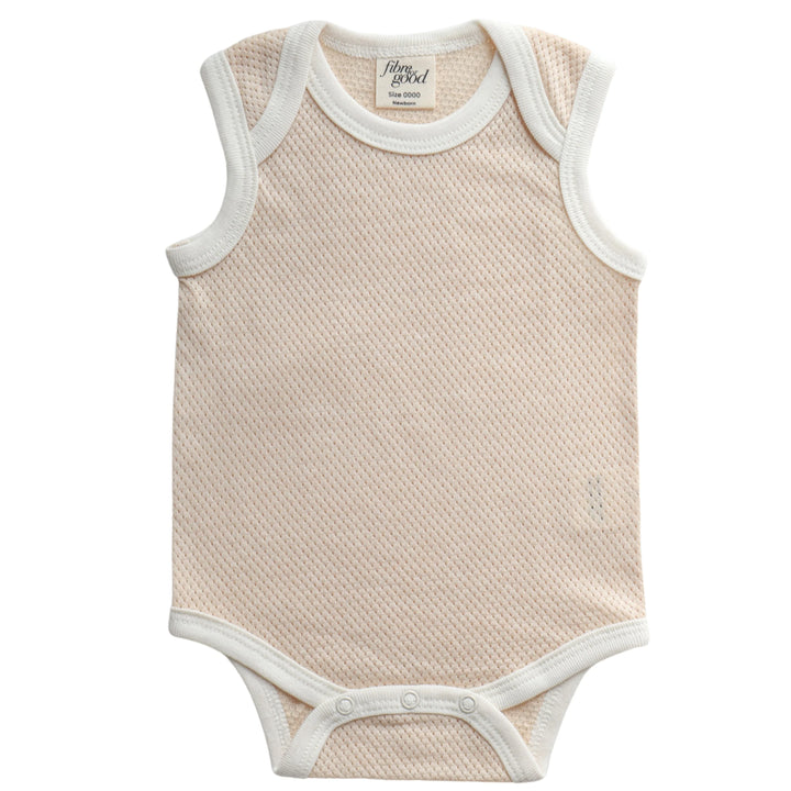 Fibre For Good Organic Cotton Mesh Baby Bodysuit - Brown/Natural