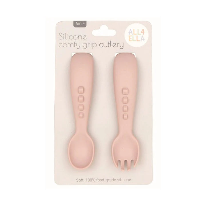 All4Ella Silicone comfy grip cutlery – Spoon + Fork Set - Dusty Pink