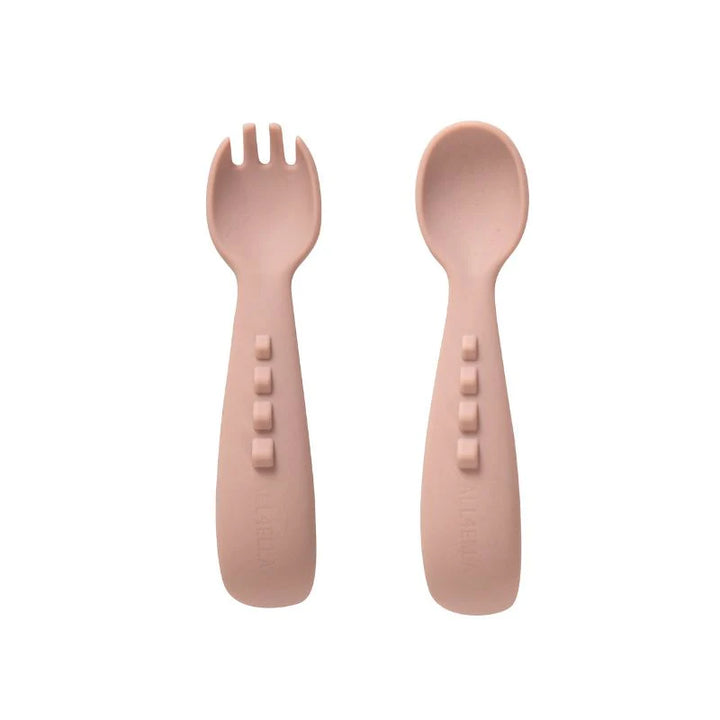 All4Ella Silicone comfy grip cutlery – Spoon + Fork Set - Dusty Pink