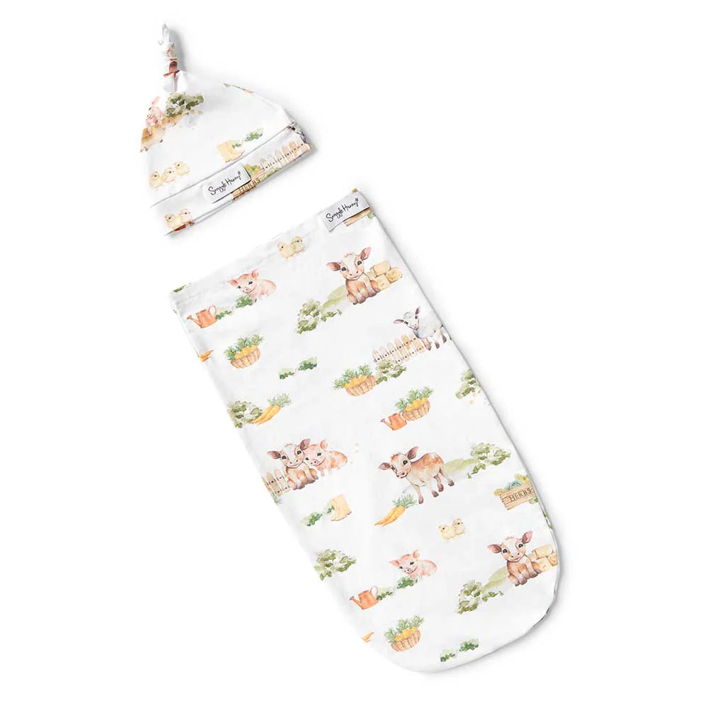 Organic Snuggle Swaddle & Beanie Set Farm