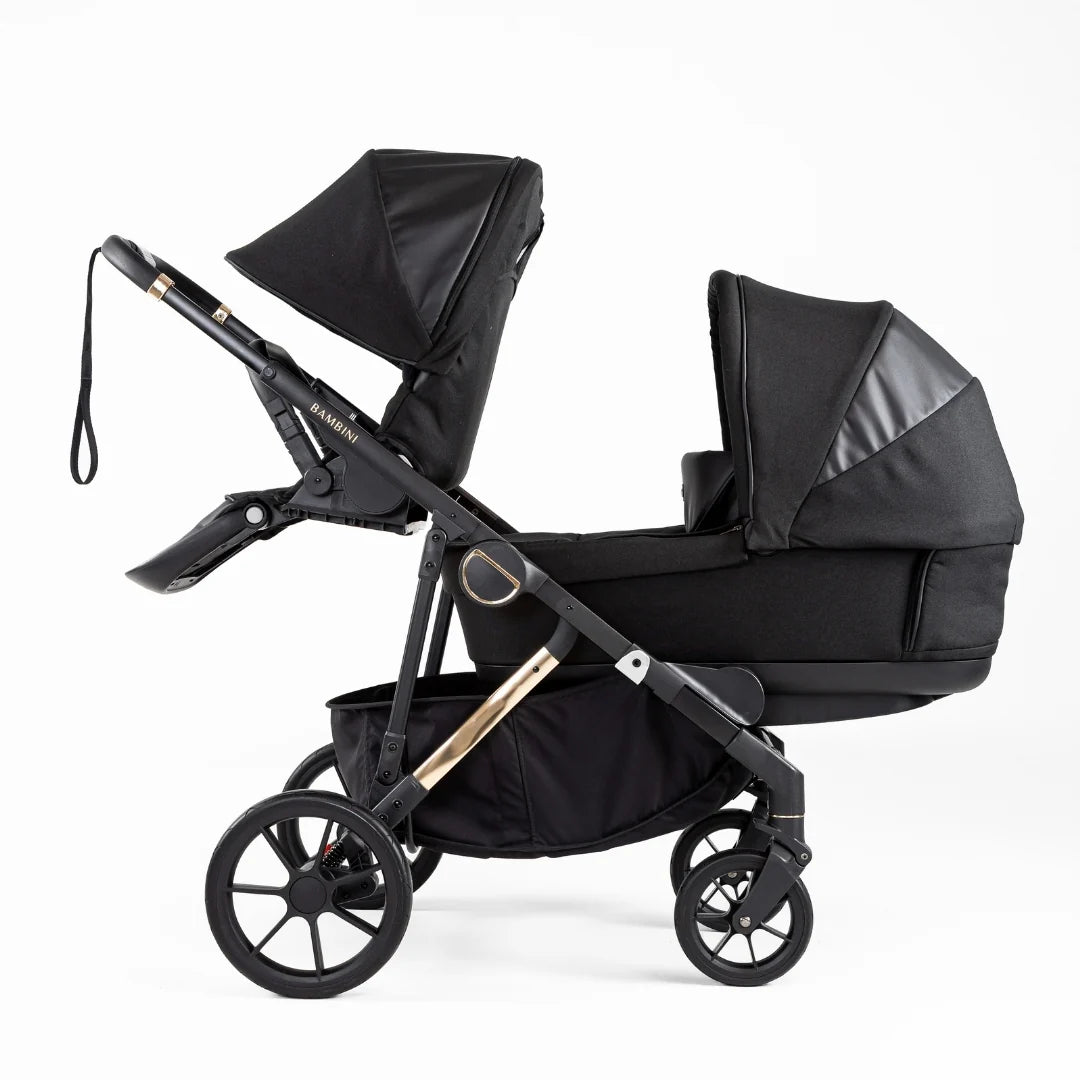 Bambini LISBON Single-to-Double Pram - NOAH Black/Gold - Future-Proof Bundle