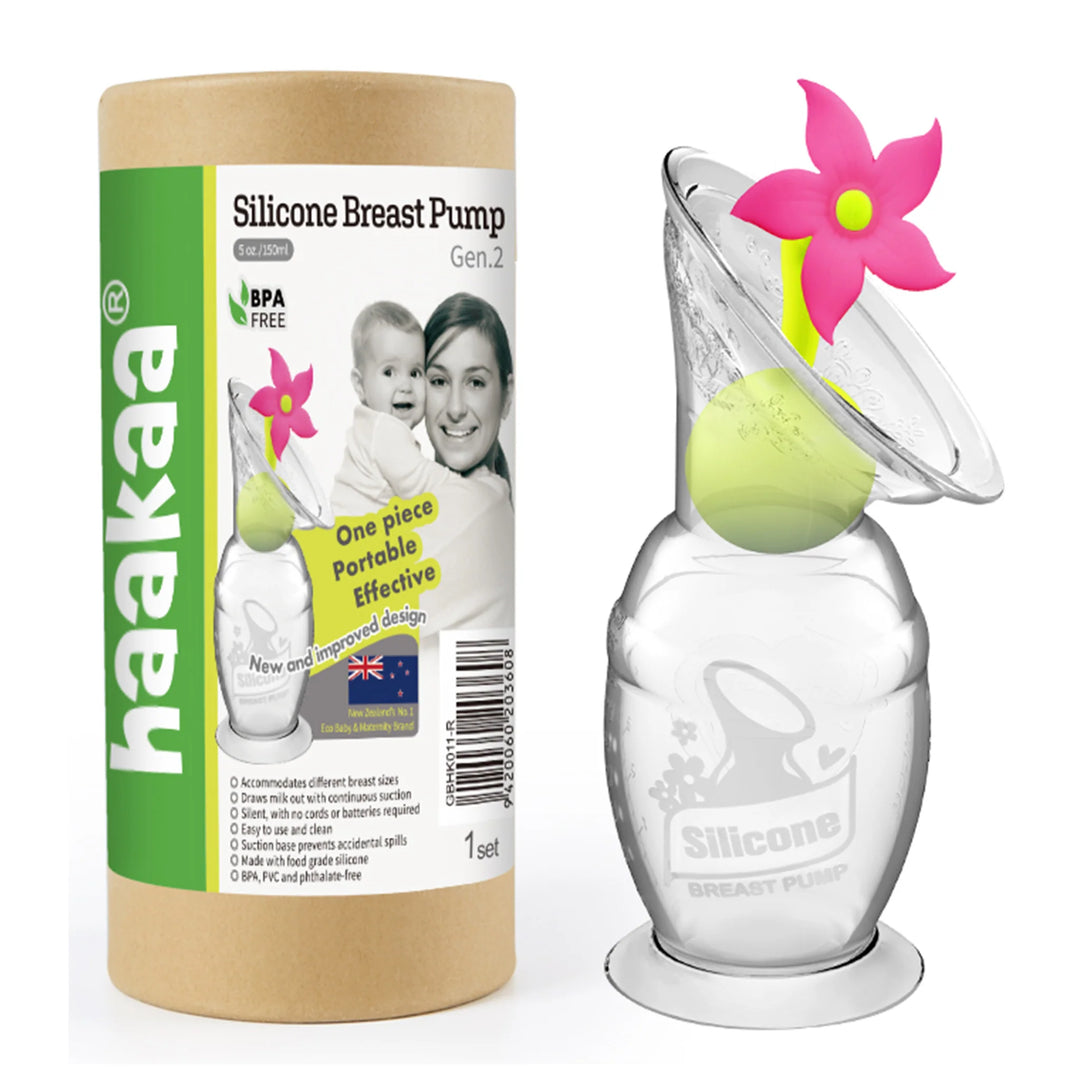 Haakaa 150ml Silicone Breast Pump & Flower Stopper Pack - Pink