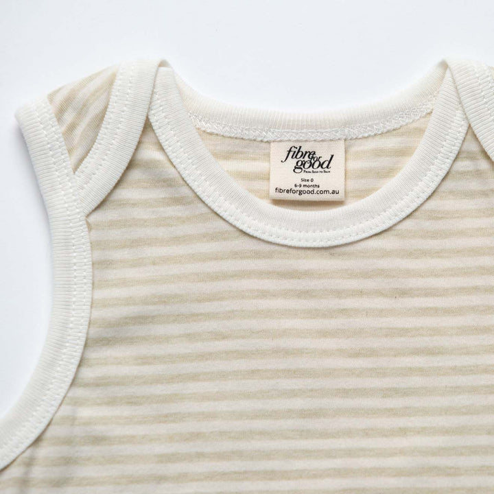 Fibre For Good Organic Cotton Jersey Stripe Sleeveless Bodysuit - Sage/Natural-Stripes