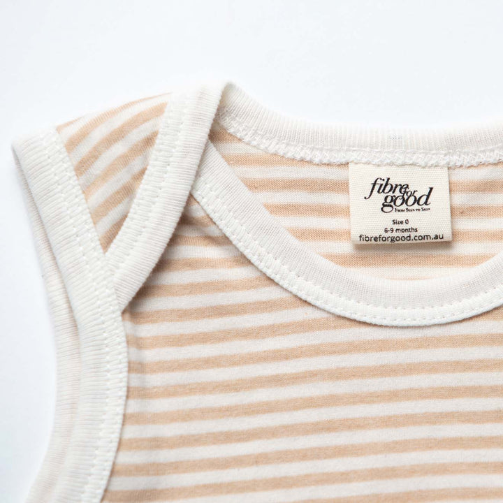 Fibre For Good Organic Cotton Jersey Stripe Sleeveless Bodysuit - Brown/Natural-Stripes