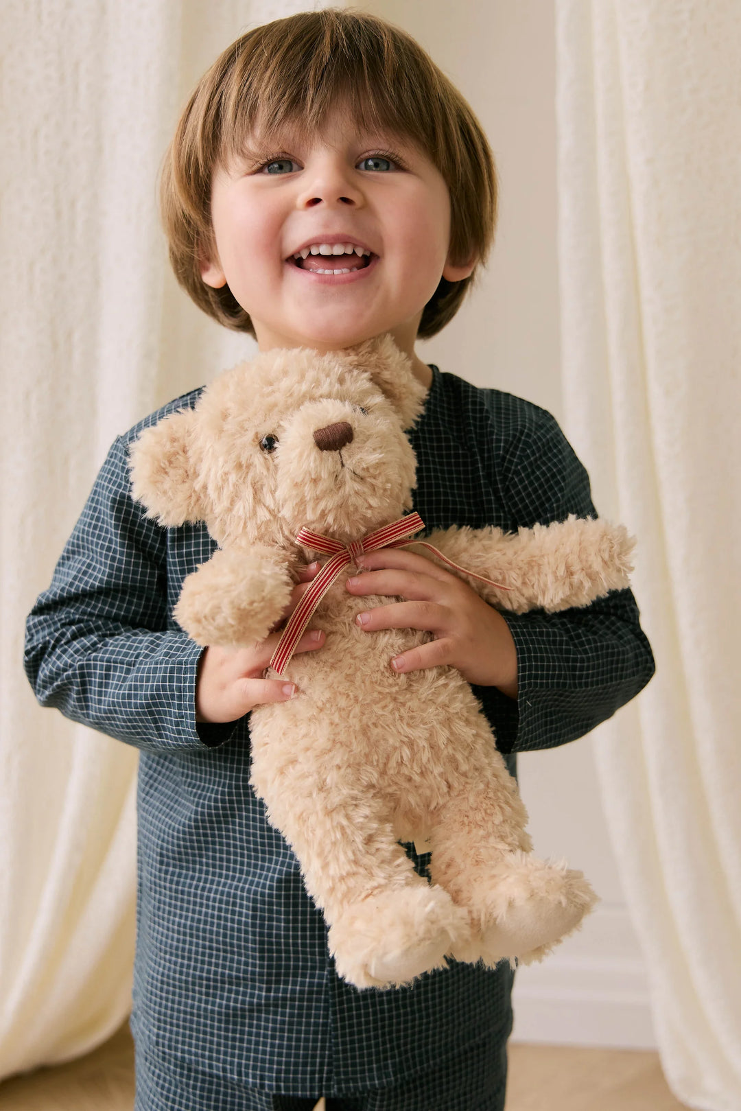Snuggle Bunnies Arthur the Bear with Red Stripe Bow