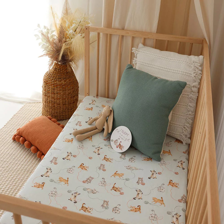 Organic Fitted Cot Sheet - Kittens
