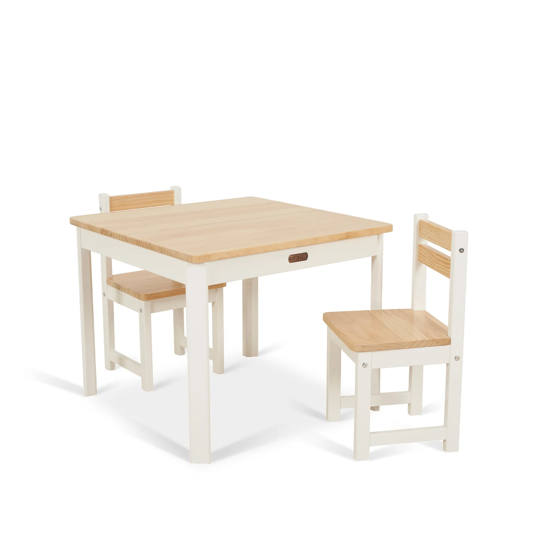 TikkTokk Little Boss Table & Chairs Set - Square White/Natural