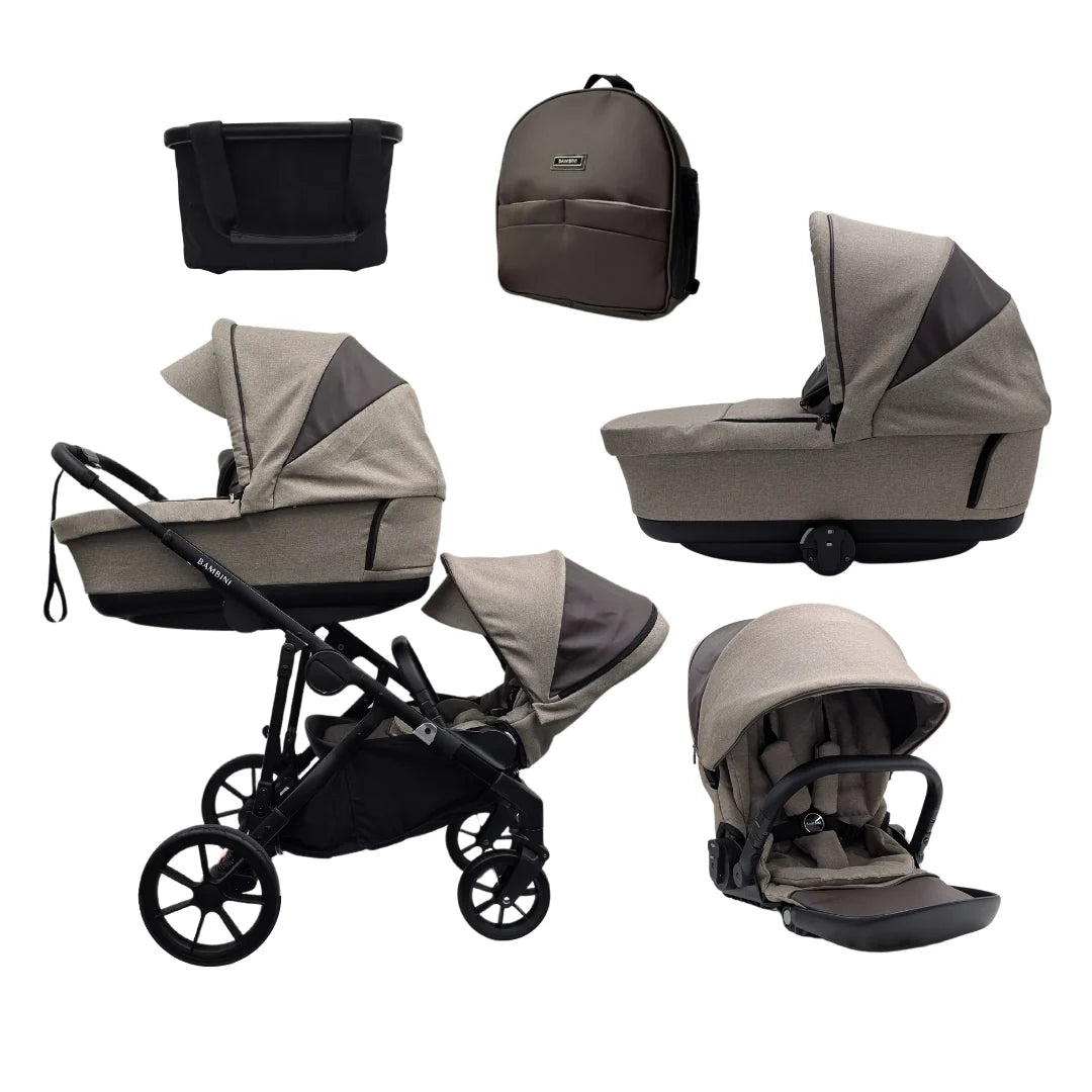 Bambini LISBON Single-to-Double Pram - SOFIA Mocha Twin Bundle