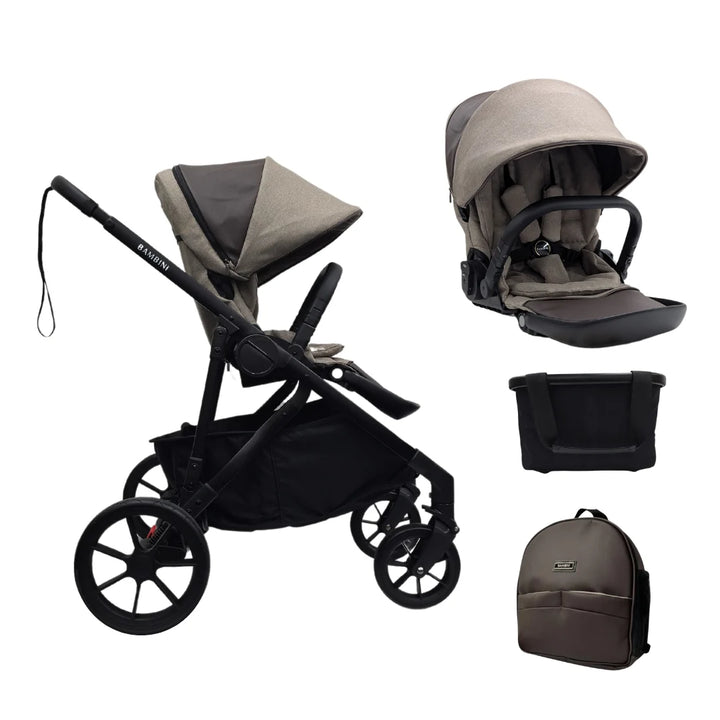 Bambini LISBON Single-to-Double Pram - Sofia Mocha Two Seat Bundle