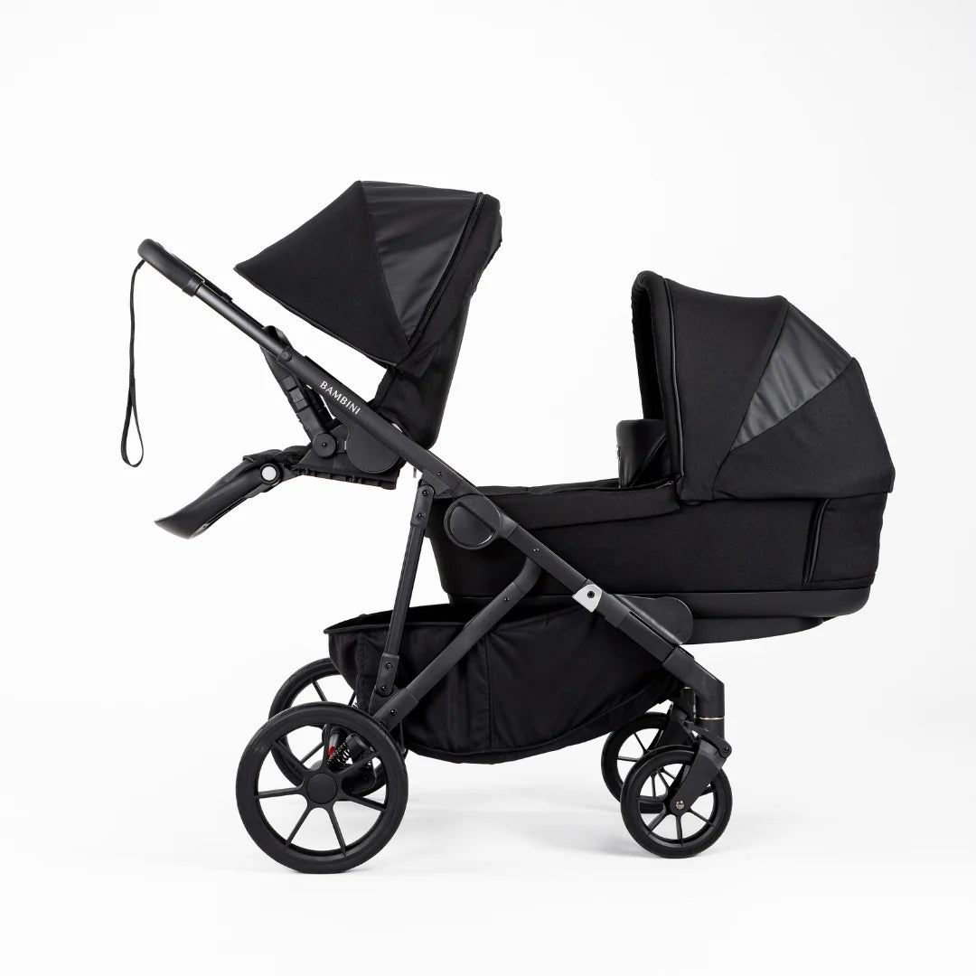 Bambini LISBON Single-to-Double Pram NOAH Black/Black Standard Bundle with Basinett and lower adaptors