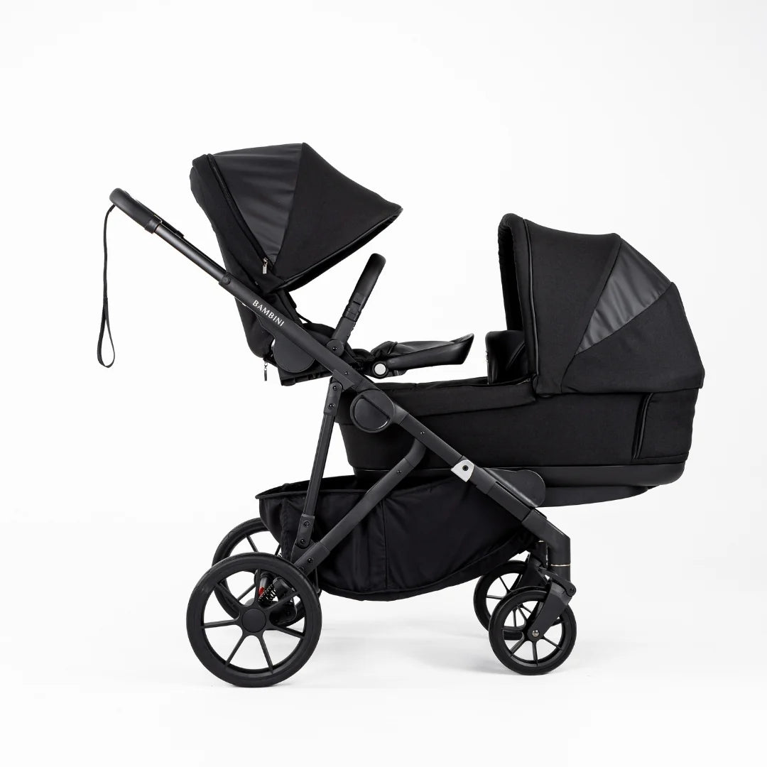 Bambini LISBON Single-to-Double Pram NOAH Black/Black Standard Bundle with Basinett and lower adaptors