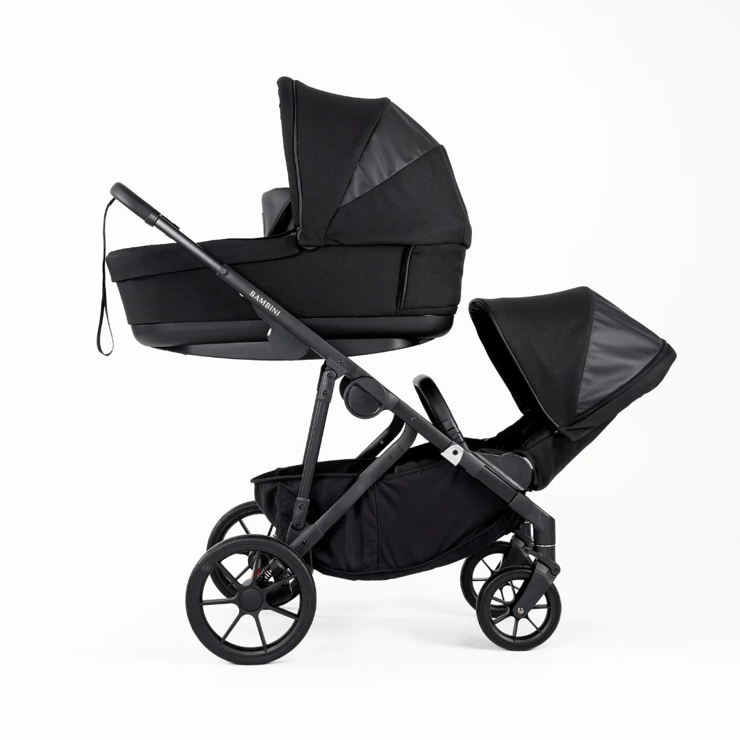 Bambini LISBON Single-to-Double Pram NOAH Black/Black Standard Bundle with Basinett and lower adaptors