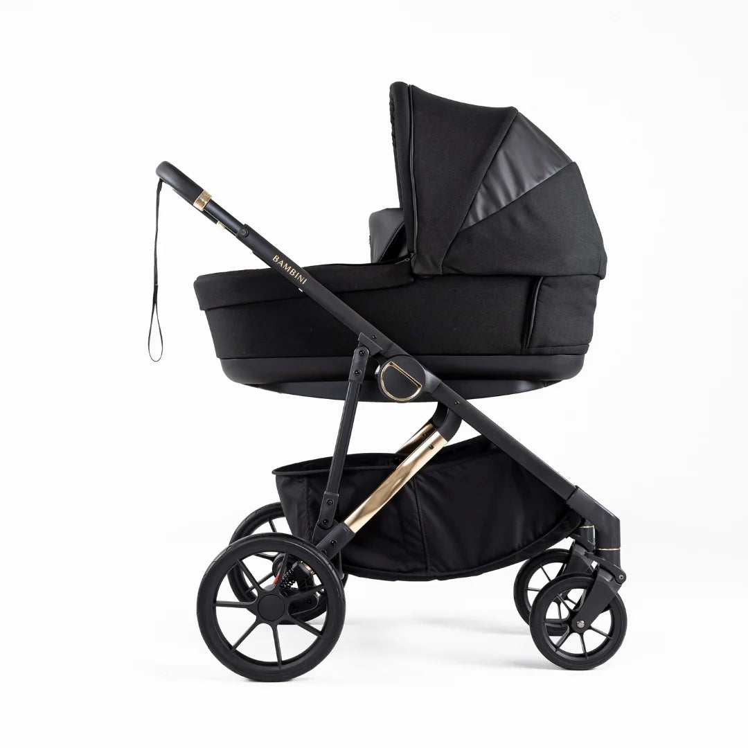 Bambini LISBON Single-to-Double Pram NOAH Black/Gold with Basinett and lower adaptors