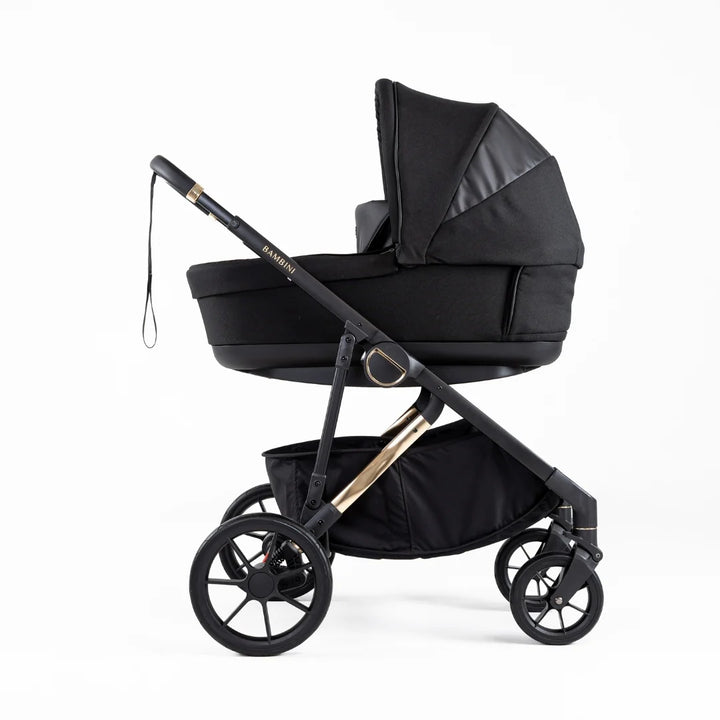 Bambini LISBON Single-to-Double Pram NOAH Black/Gold with Basinett and lower adaptors
