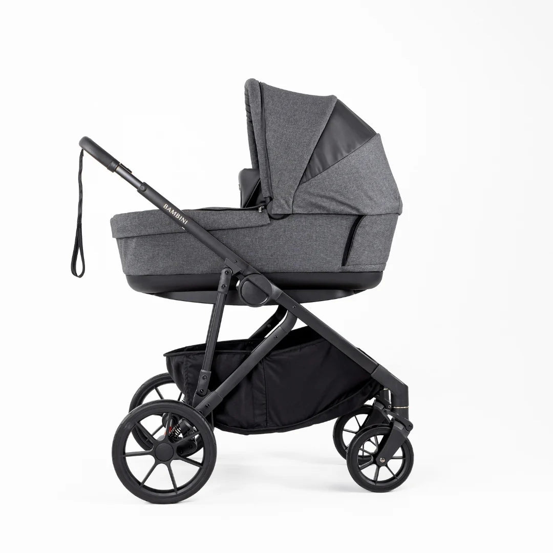 Bambini LISBON Single-to-Double Pram HENRI Charcoal/Black with Basinett and lower adaptors