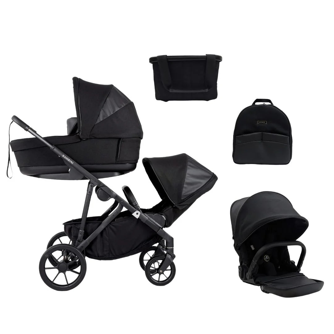 Bambini LISBON Single-to-Double Pram - NOAH Black/Black - Future-Proof Bundle