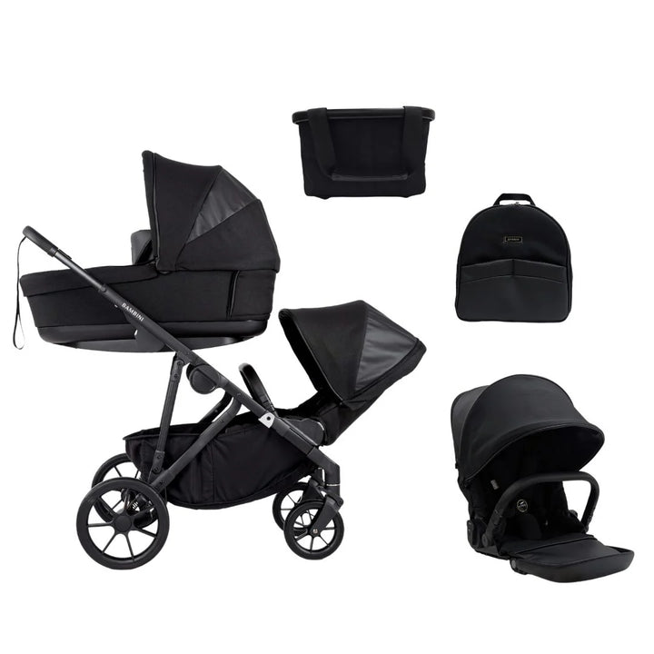 Bambini LISBON Single-to-Double Pram - NOAH Black/Black - Future-Proof Bundle