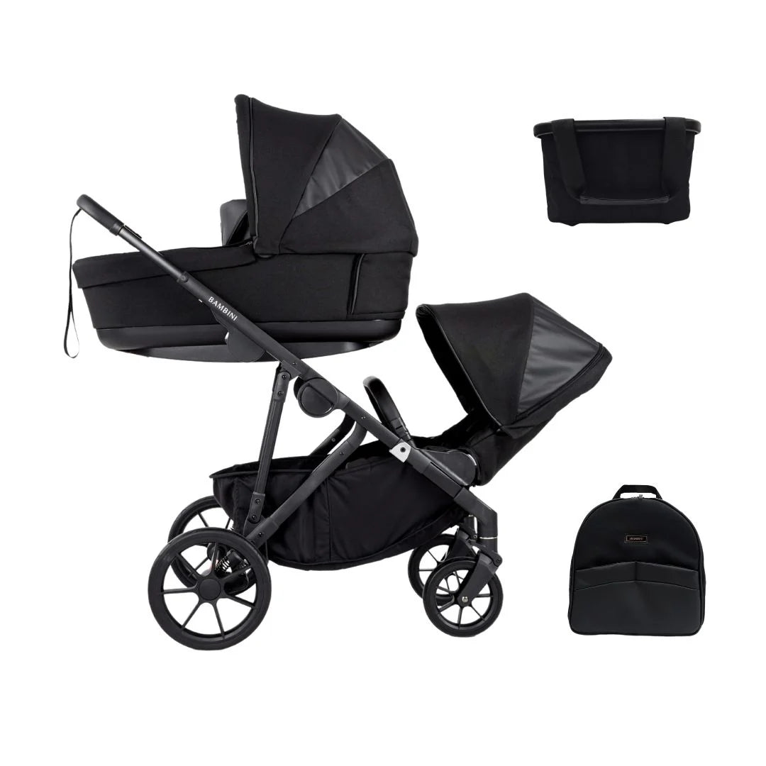 Bambini LISBON Single-to-Double Pram NOAH Black/Black Standard Bundle with Basinett and lower adaptors