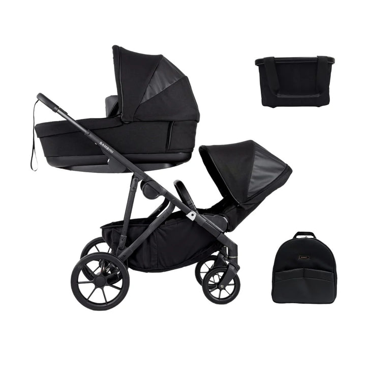 Bambini LISBON Single-to-Double Pram NOAH Black/Black Standard Bundle with Basinett and lower adaptors