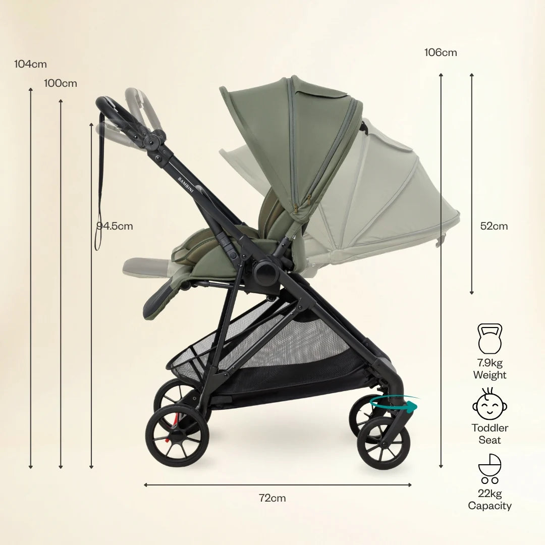 Bambini London Compact Stroller - FERN Green