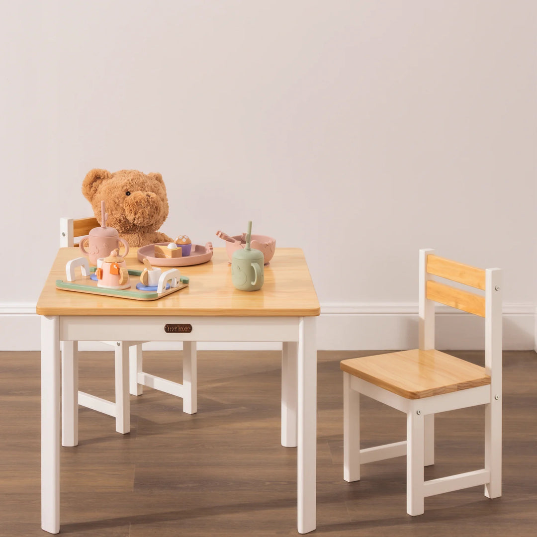 TikkTokk Little Boss Table & Chairs Set - Square White/Natural