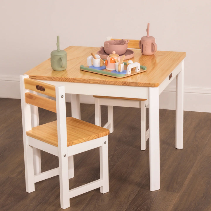 TikkTokk Little Boss Table & Chairs Set - Square White/Natural
