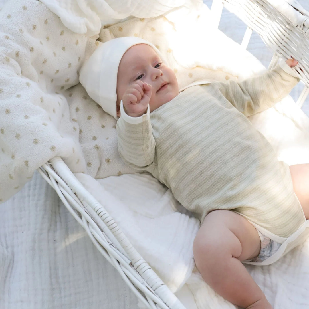 Fibre For Good Organic Cotton Long Sleeve Bodysuit(Pique Stripe) -  Sage/ Natural-Stripe