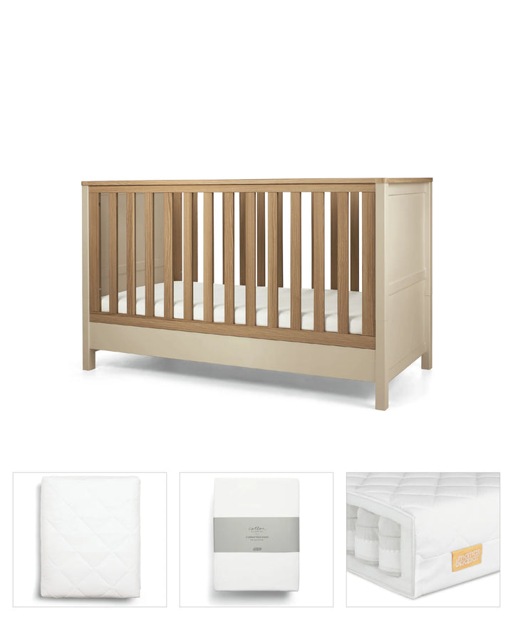 Mamas&Papas Harwell 4 Piece Set with Cotbed, Mattress, Fitted Sheets & Mattress Protector - Cashmere
