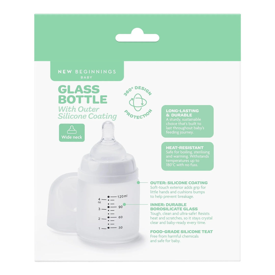 NEW BEGINNINGS GLASS BOTTLE 120ML TWIN SILICONE OUTER