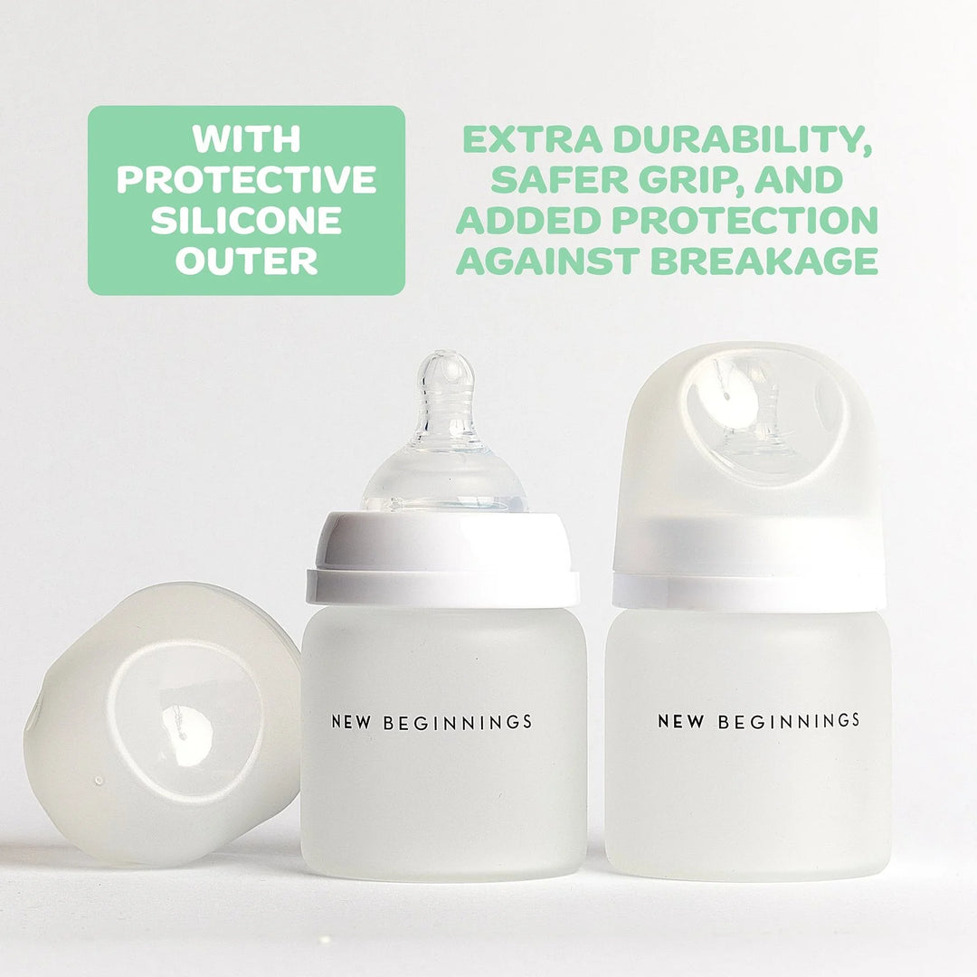 NEW BEGINNINGS GLASS BOTTLE 120ML TWIN SILICONE OUTER
