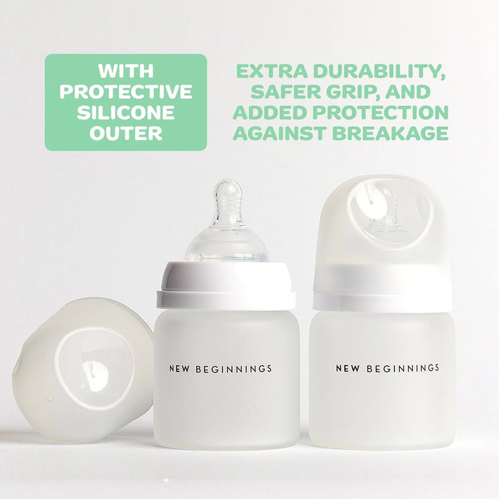 NEW BEGINNINGS GLASS BOTTLE 120ML TWIN SILICONE OUTER
