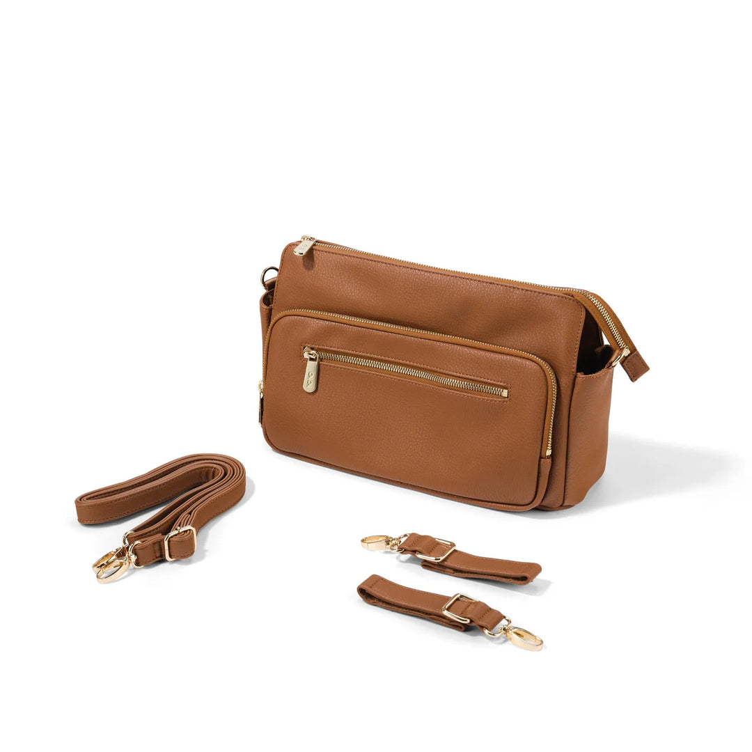 OiOi Multitasker Pram Caddy 2.0 - Chestnut Brown Vegan Leather