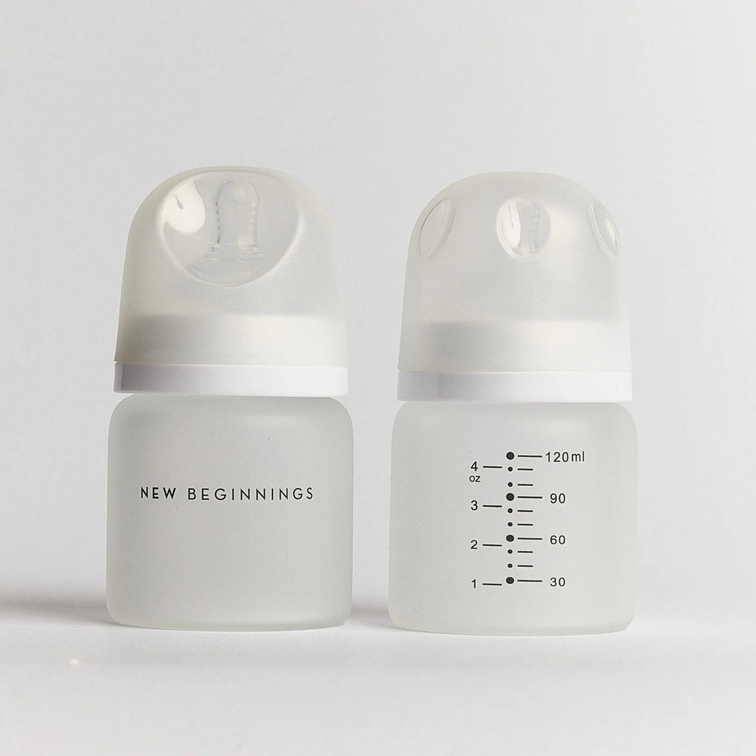 NEW BEGINNINGS GLASS BOTTLE 120ML TWIN SILICONE OUTER