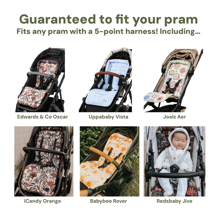 OiOi Reversible Pram Liner - Sunburst/Green Check