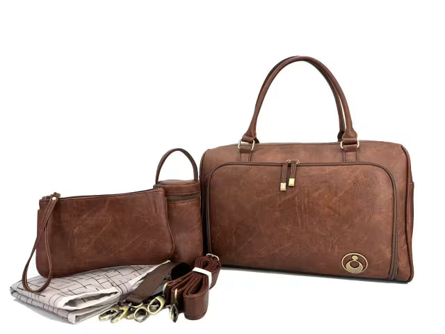 ISOKI DOUBLE ZIP SATCHEL  REDWOOD CHESTNUT